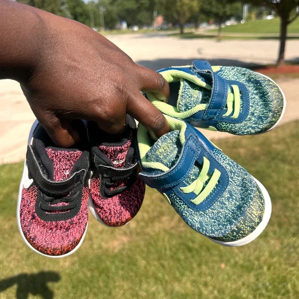 Nike Flex Contact TD Toddler Girl Shoes 2 Pairs Pink Black Blue Green Size 7